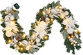 Lighted Christmas Garland for Mantle 6 ft Pre-lit Silver Poinsettia