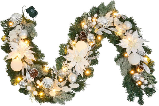 Lighted Christmas Garland for Mantle and Front Door Decor