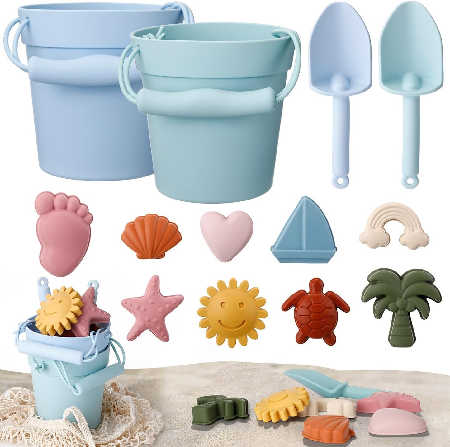 Silicone Beach Toys Set for Kids - 14 Pcs Fun Summer Play