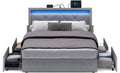 VASAGLE LED Bed Frame Full Size with Storage and Adjustable Headboard