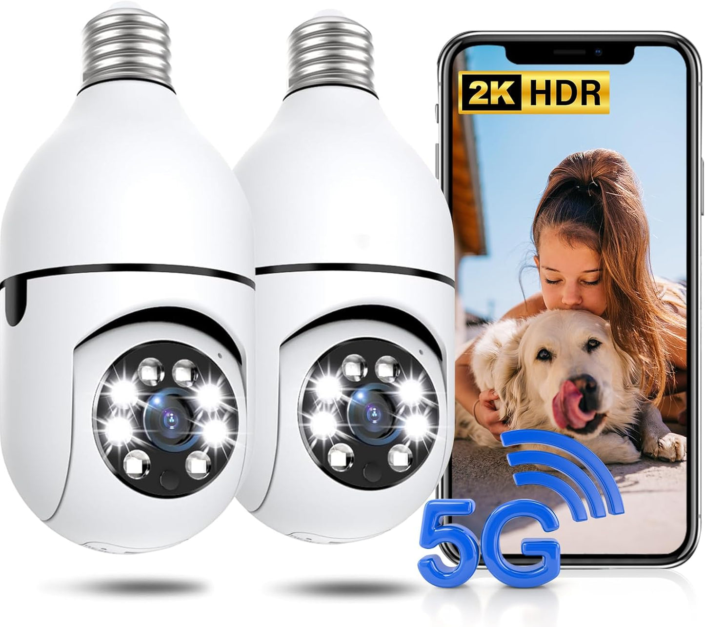 Light Bulb Security Camera 2 Packs with 360 PTZ for Home Use