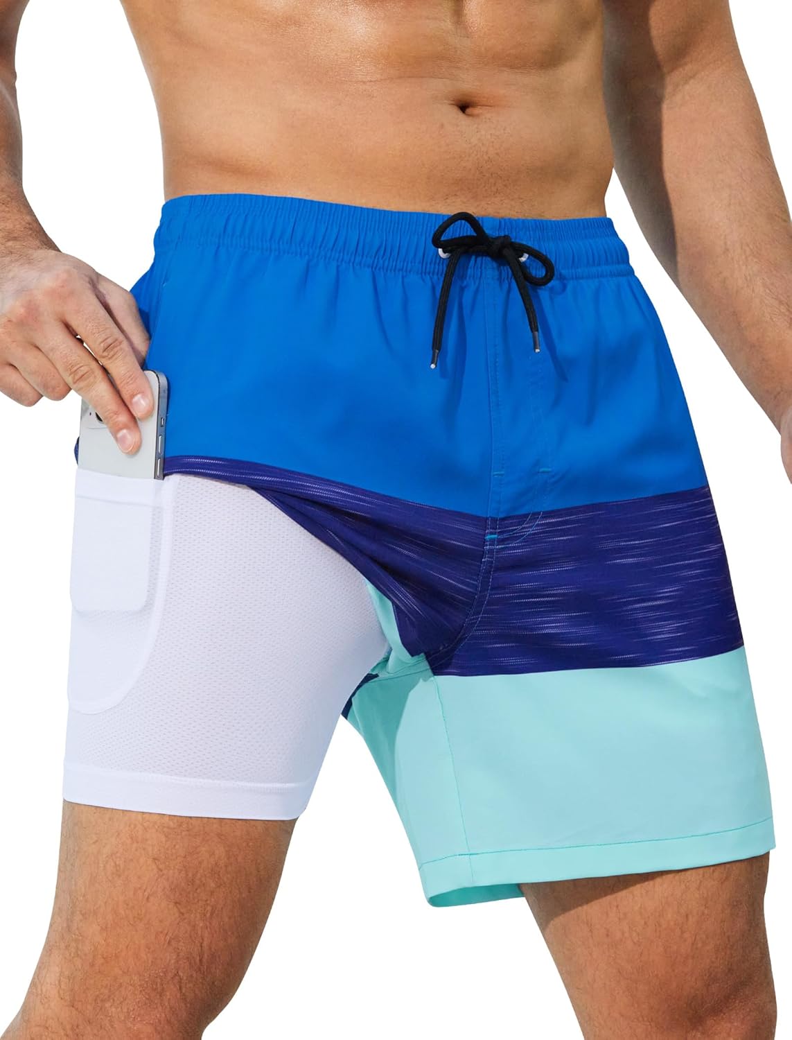 SILKWORLD Mens Swim Trunks with Compression Liner for Comfort