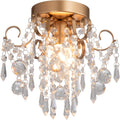 Q&S Mini Chandelier Crystal Ceiling Light - Petite Gold Flush Mount
