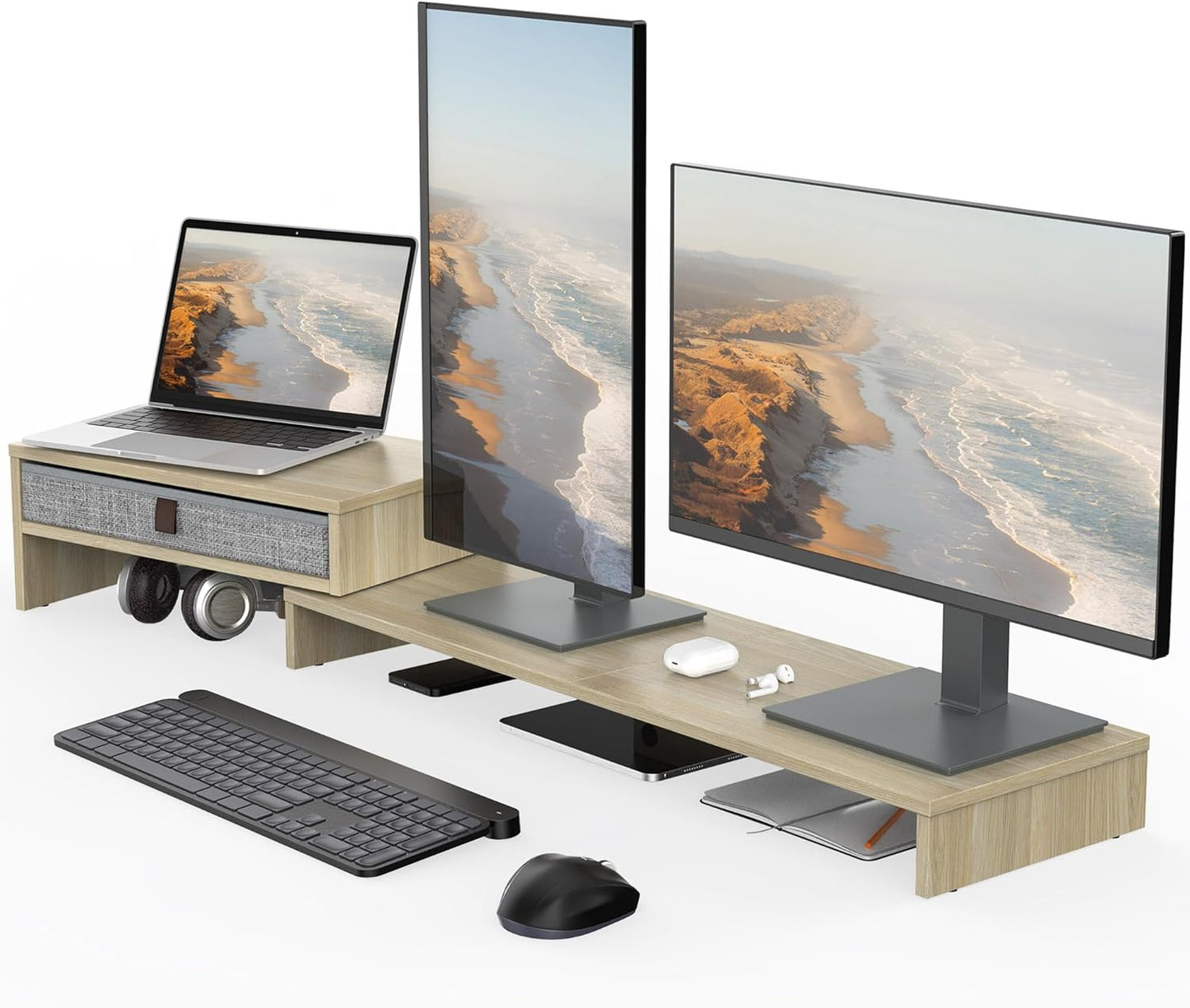 Fenge Computer Monitor Riser Stand with Drawer for 2-3 Monitors