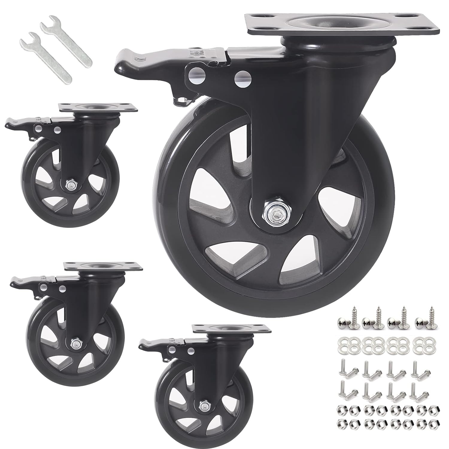 5 Inch Caster Wheels Set of 4 Heavy Duty with Dual Locking Feature