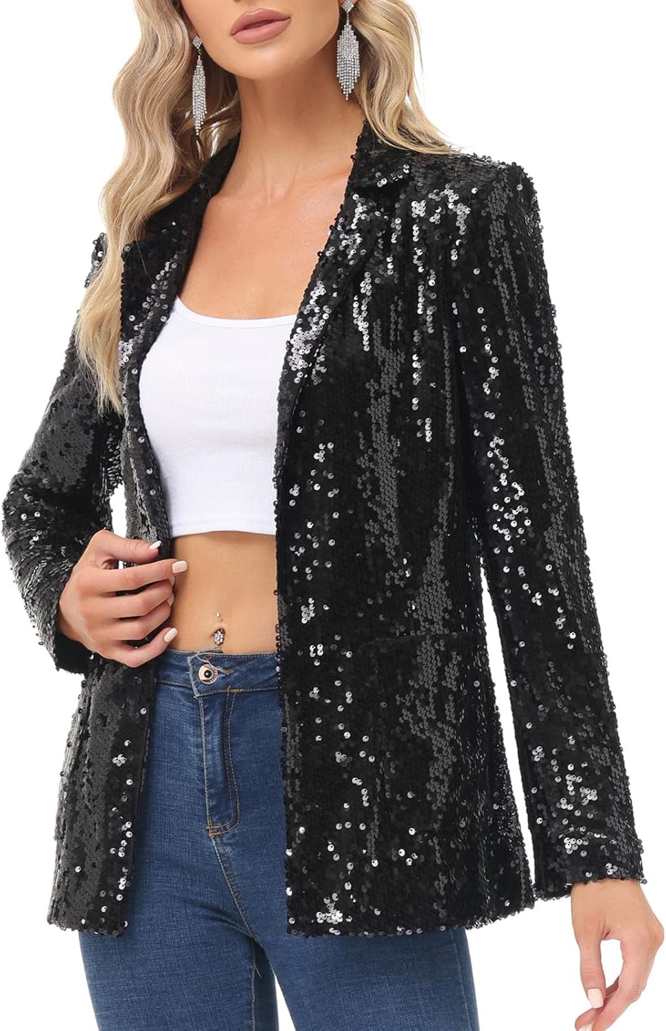KANCY KOLE Women's Sequin Blazer Jacket for Glamorous Style