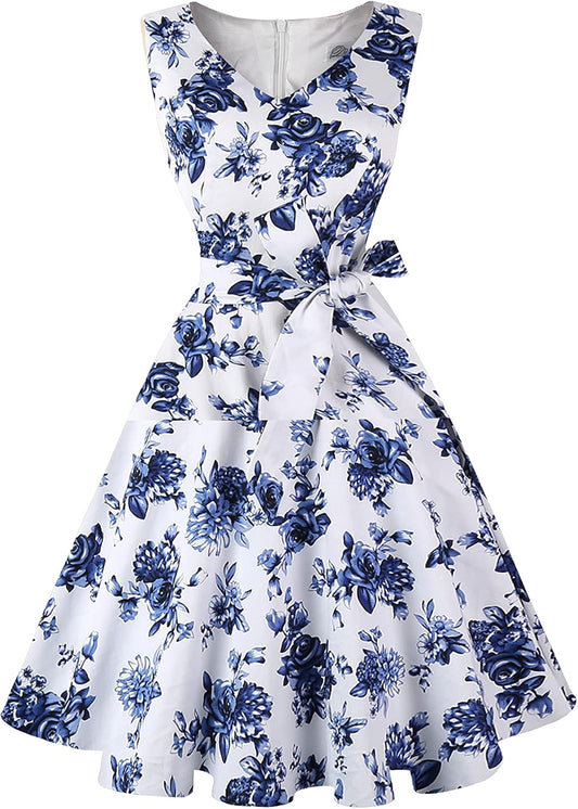 Vintage Sleeveless Cocktail Party Dress with Pockets for Women