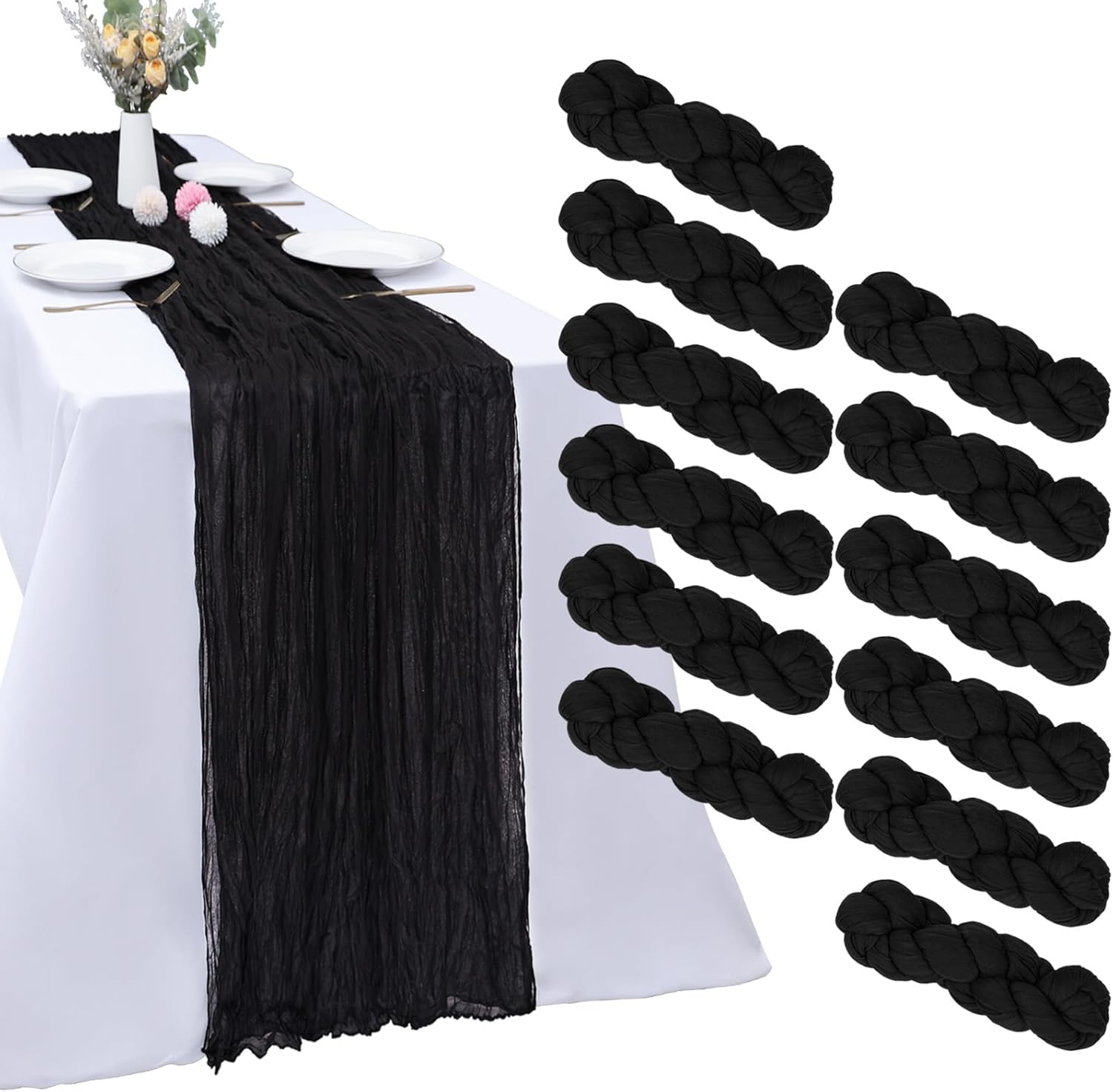 12 Pack Black Halloween Table Runner for Elegant Party Decor