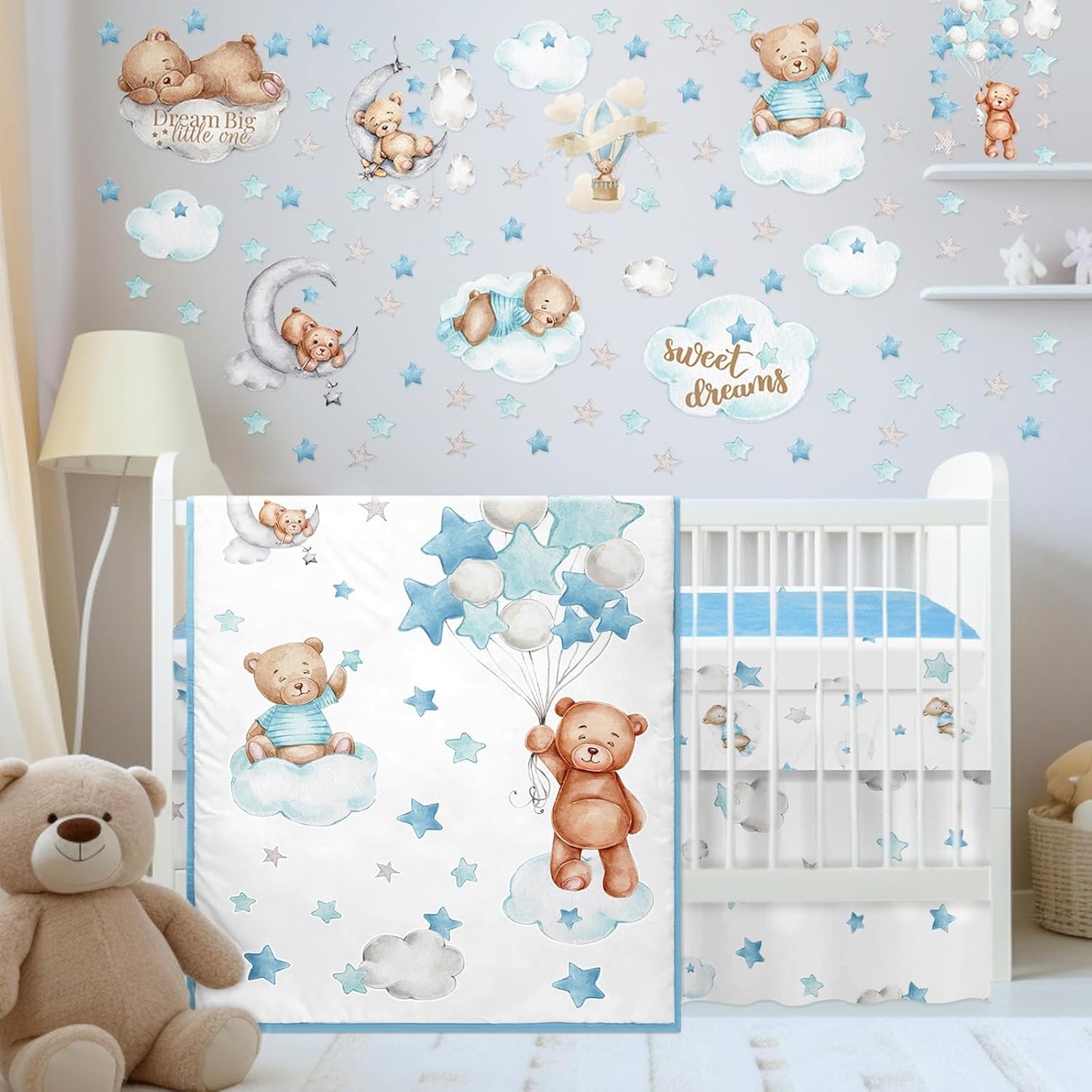 Mixweer 5 Pcs Crib Bedding Set for Toddlers with Clouds and Bears