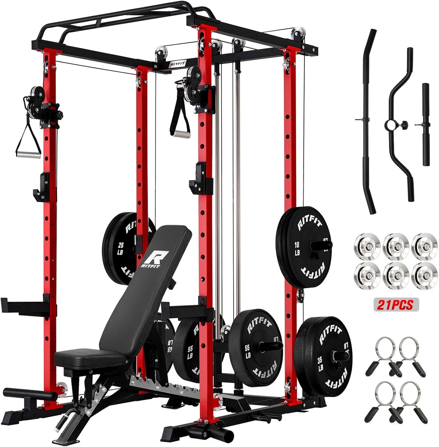 RitFit Power Cage with LAT PullDown for Ultimate Home Gym Setup