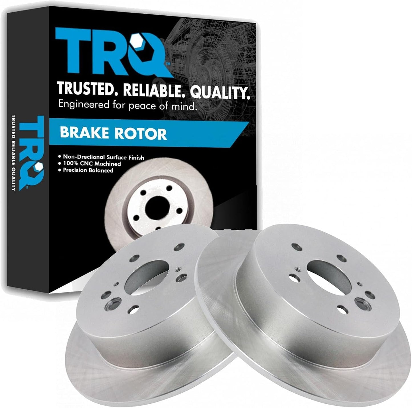 TRQ Rear Brake Rotors Set Solid for 2004-2005 Toyota RAV4