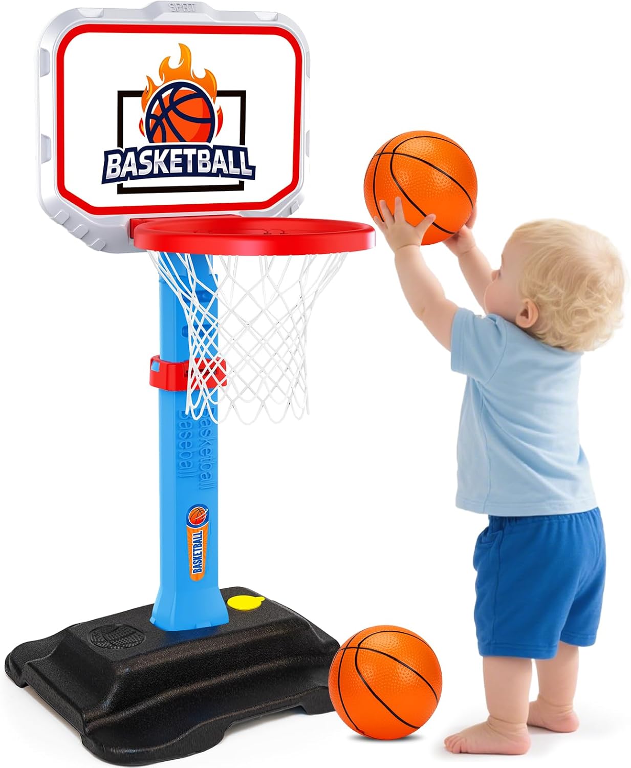 Toddler Basketball Indoor Toys for Age 1-3, Adjustable Hoops