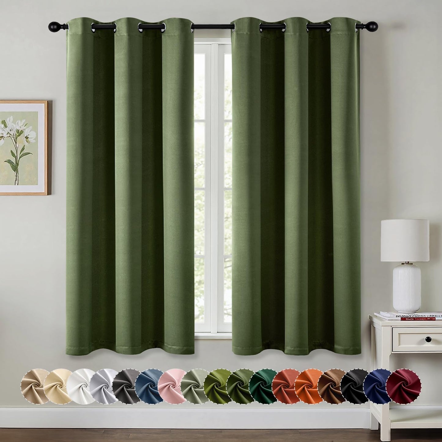 MIULEE Olive Green Blackout Curtains for Bedroom and Living Room