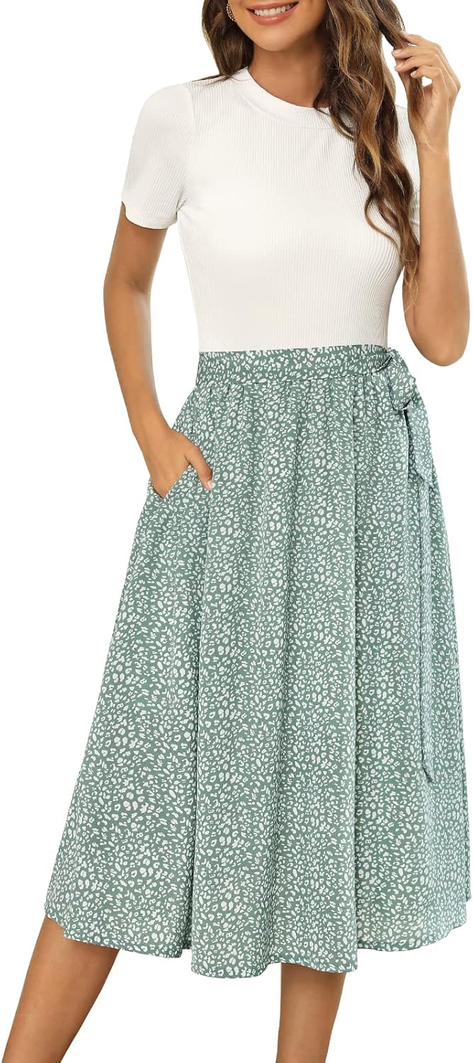Zattcas Women Summer Dress Short Sleeve Modest Midi Outfit
