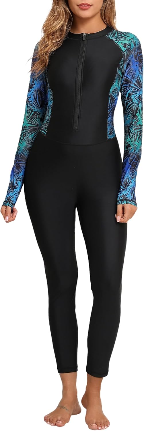 Womens Full Body Rash Guard with Built in Bra for Sun Protection