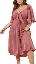Plus Size Summer Dress Deep V Neck Smocked Midi - Flattering Fit