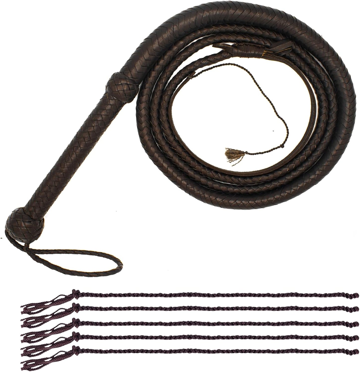 Indiana Jones Whip 4FT 8 Plaits in Black & Brown Cowhide Leather