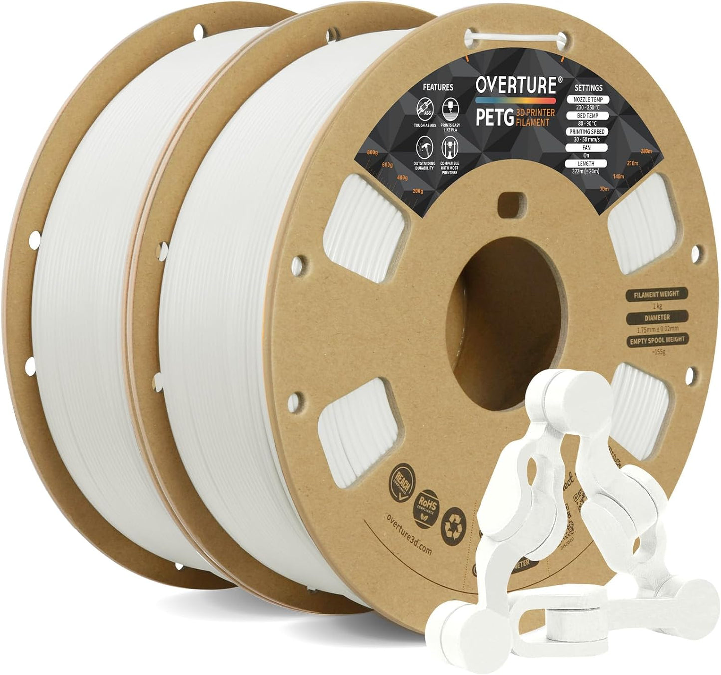OVERTURE 2KG Bundle PETG 3D Printer Filament for Strong Prints