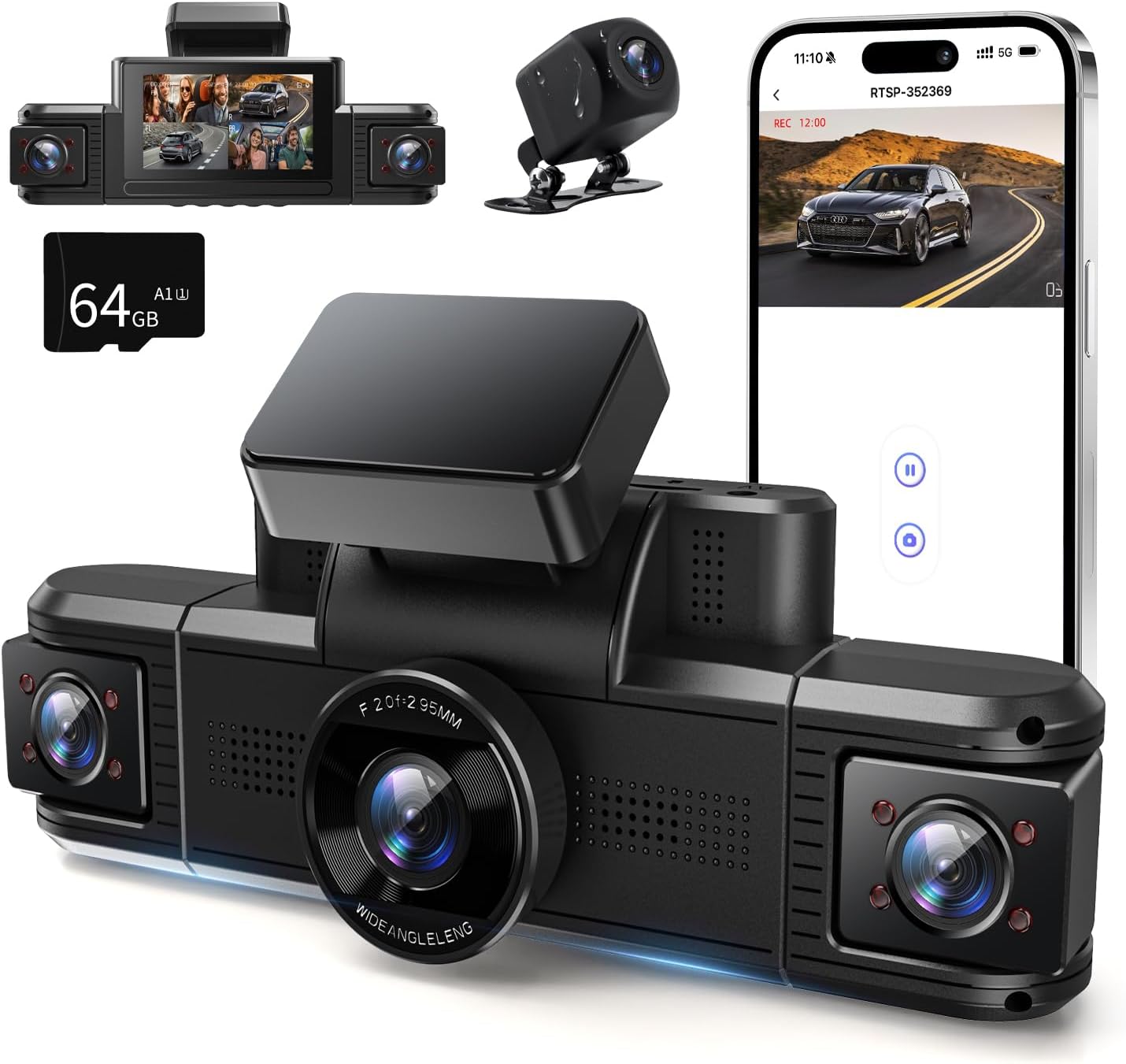 360View 4-Channel FHD Dash Cam with WiFi & Night Vision