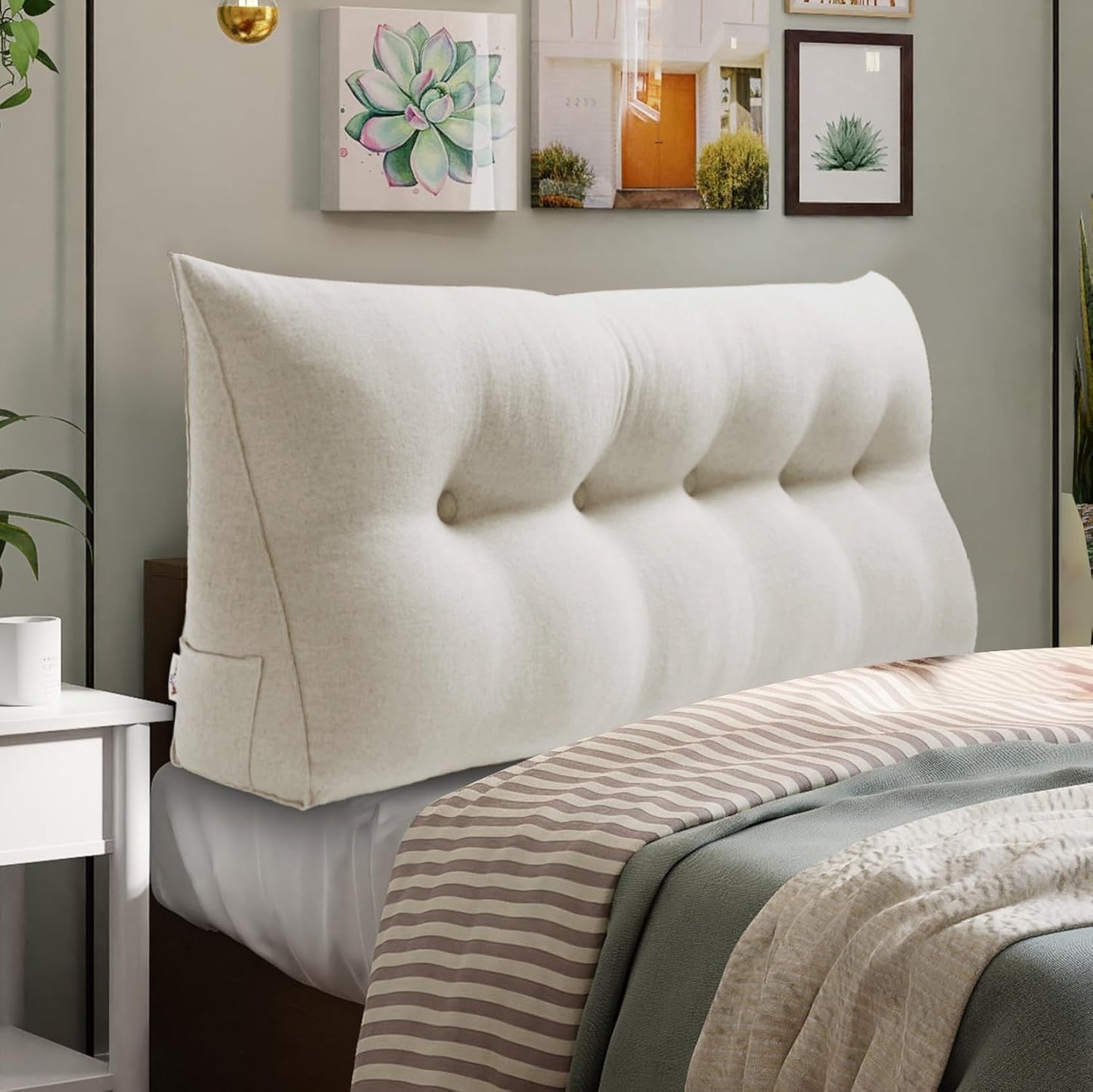 WOWMAX Headboard Pillow Queen Triangular Bed Wedge for Comfort