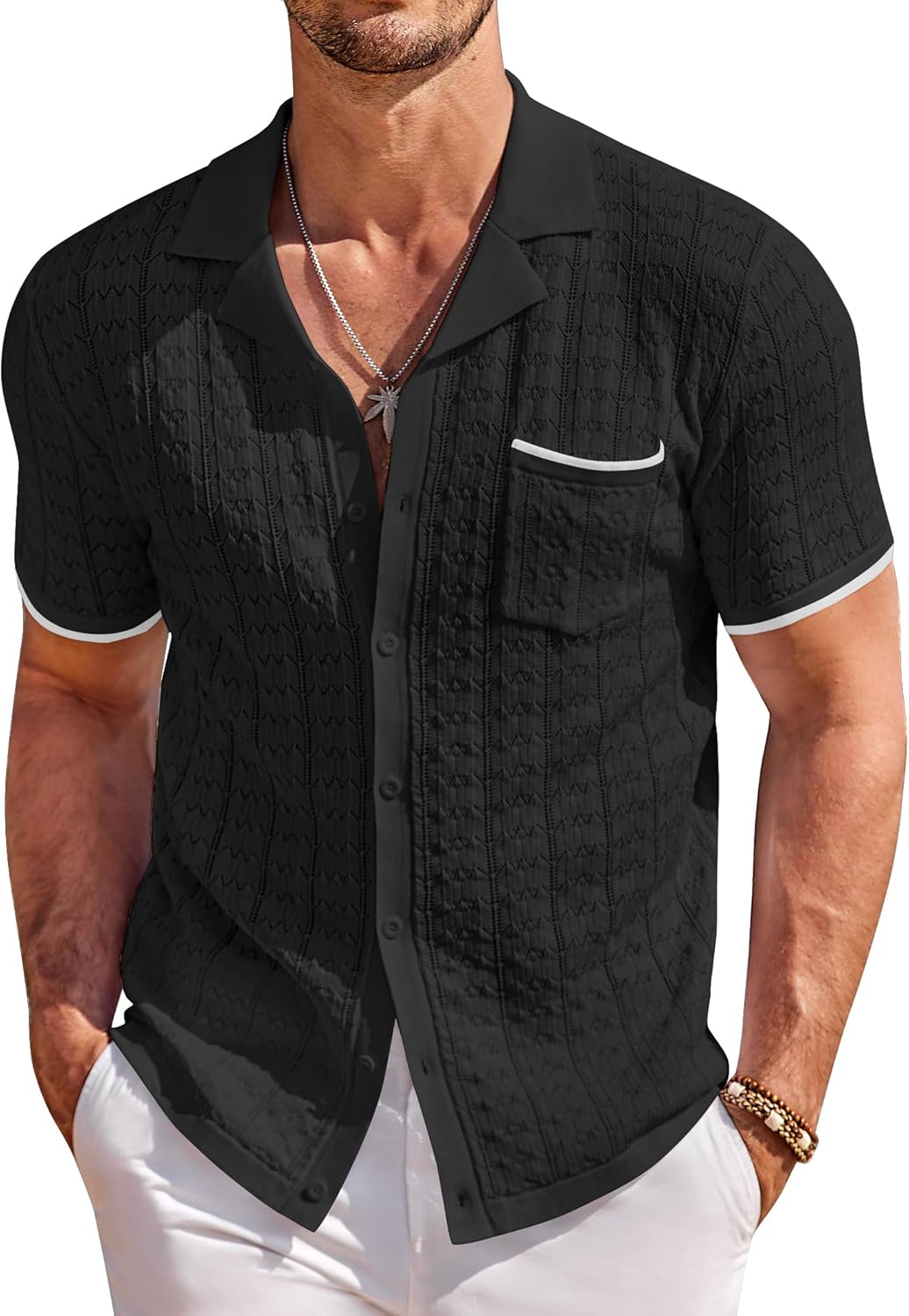 COOFANDY Men's Knit Button Down Shirt for Summer Casual Style