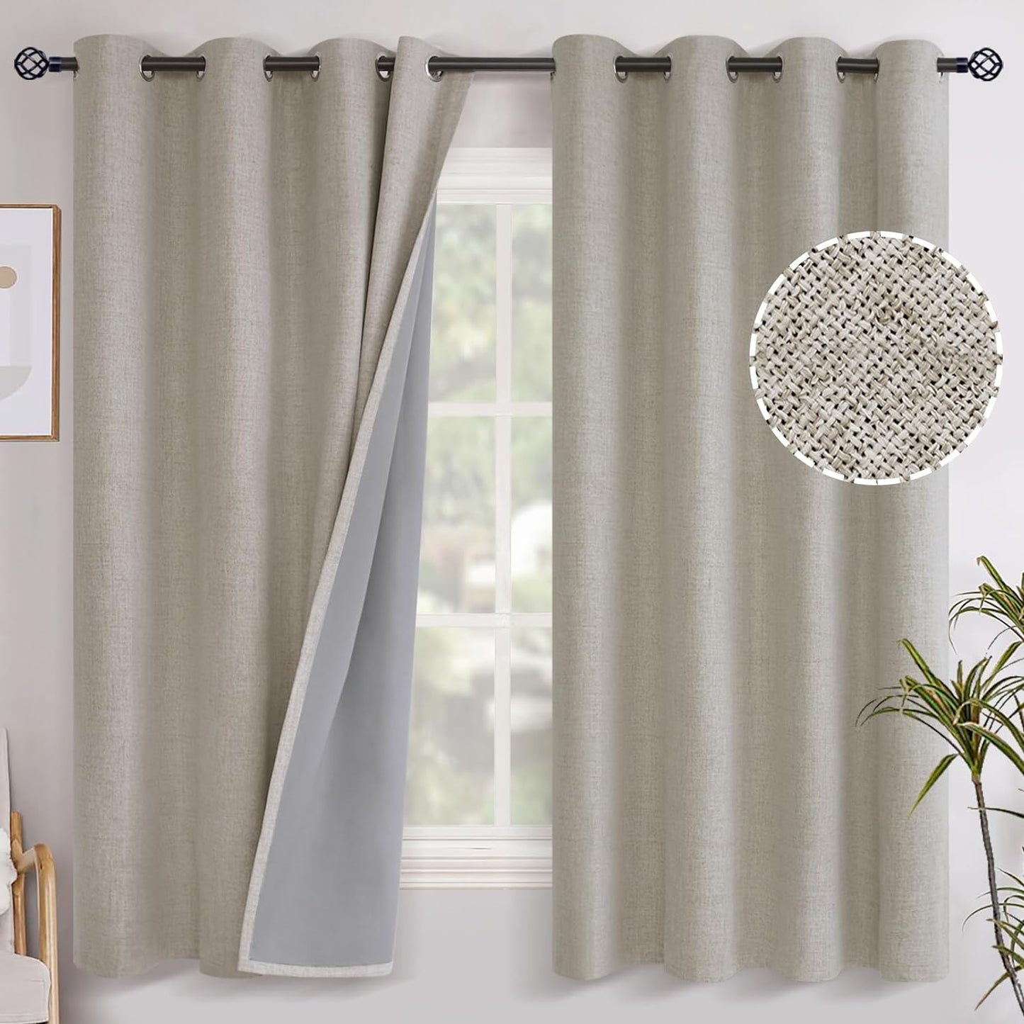 YoungsTex Camel Linen Blackout Curtains for Room Darkening
