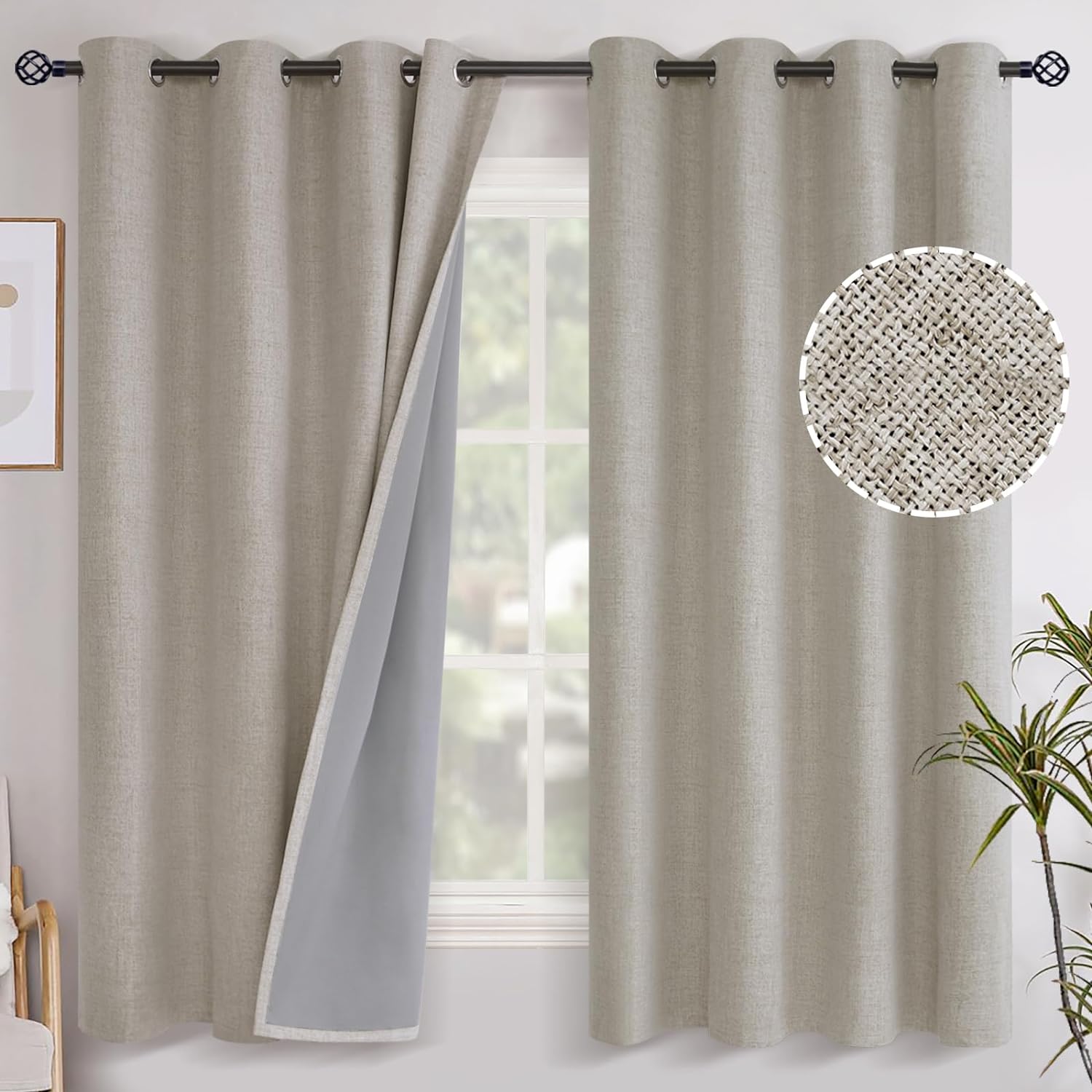 YoungsTex Camel Linen Blackout Curtains for Room Darkening