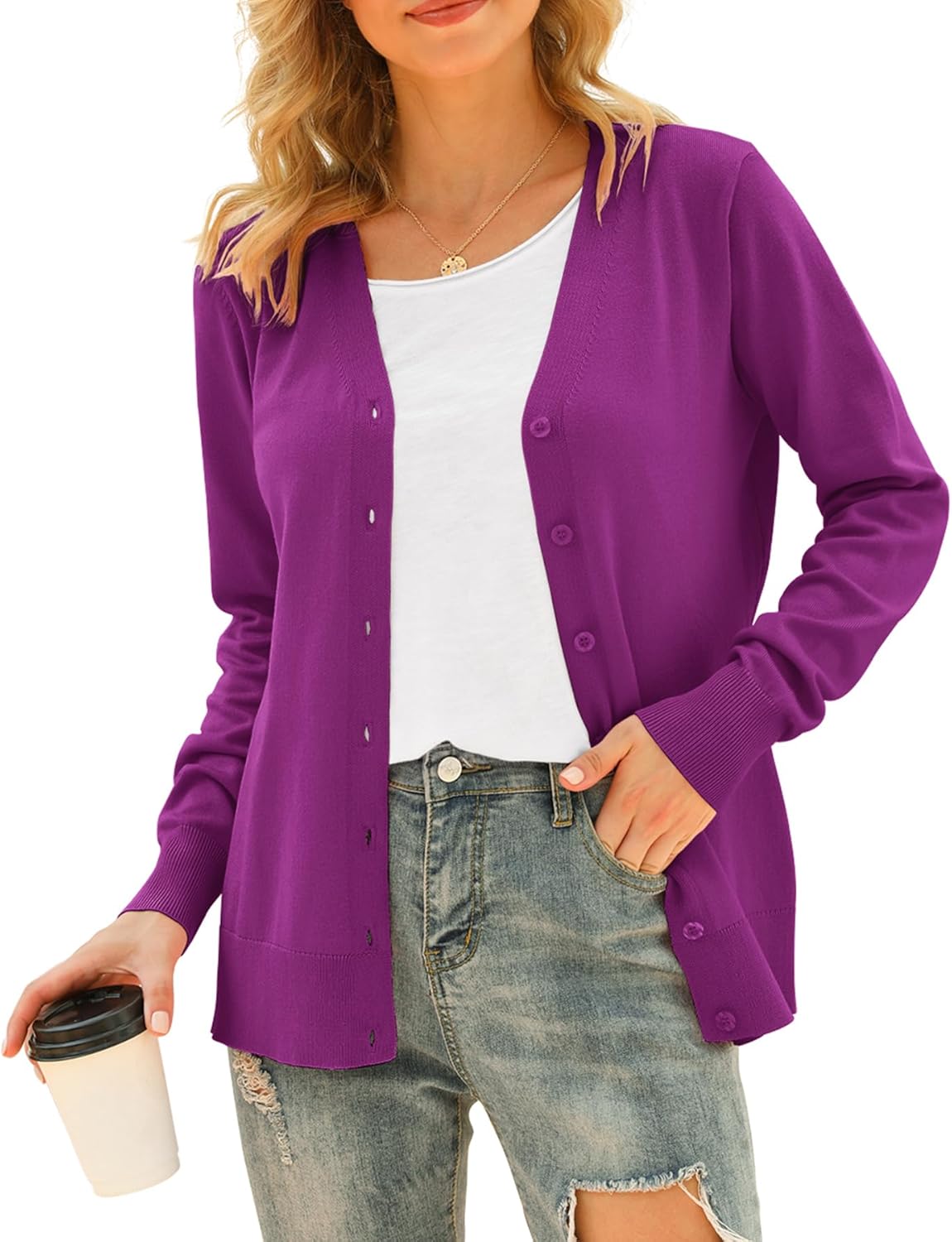 VIISHOW Women's V Neck Button Down Knitwear Cardigan Sweater
