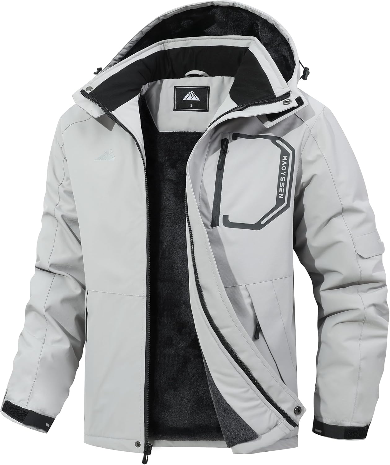 Men's Ski Jacket with Hooded Waterproof Fleece Lining for Winter