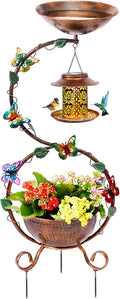 37.8in Bird Bath and Solar Bird Feeders Combo - 3-in-1 Garden Pedestal