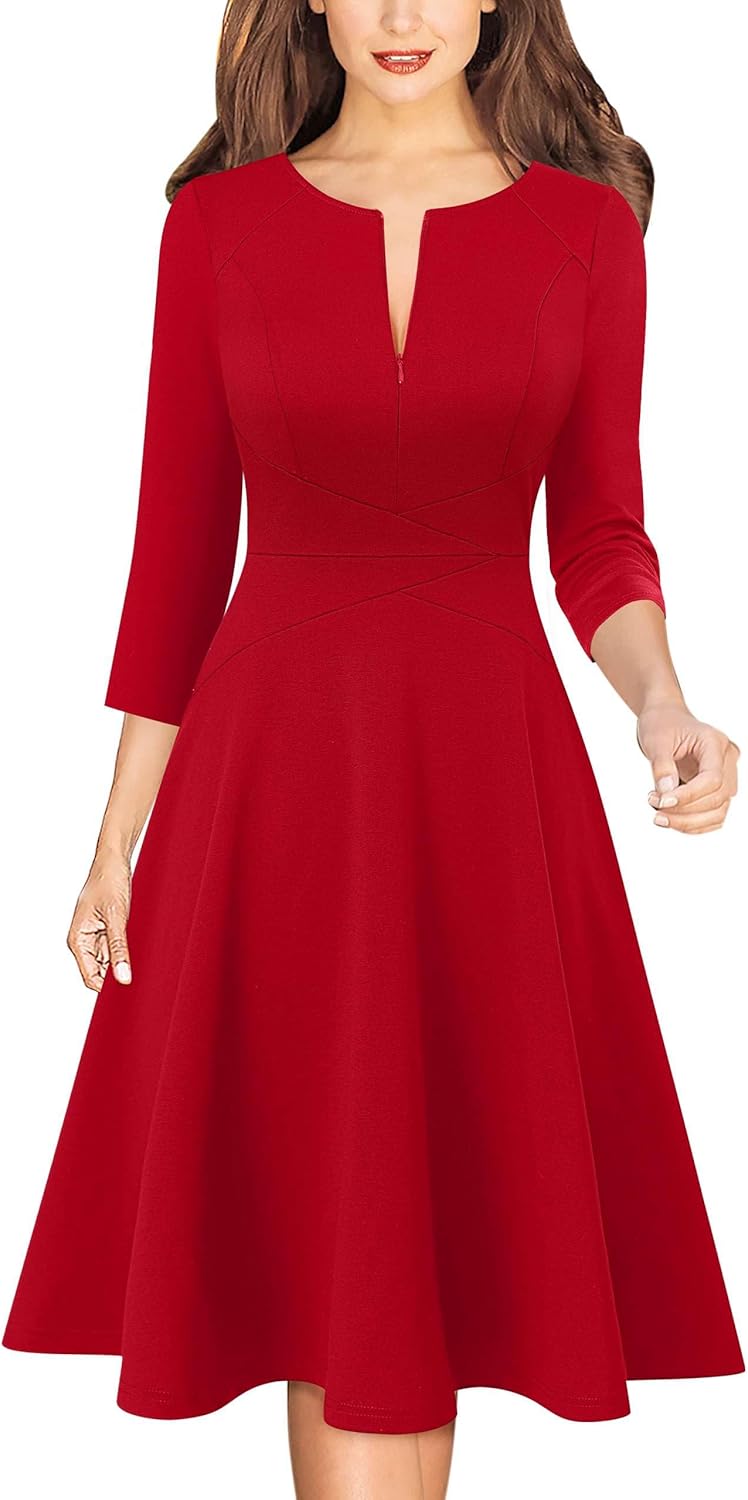 VFSHOW Womens Front Zipper Crisscross Waist A-Line Dress