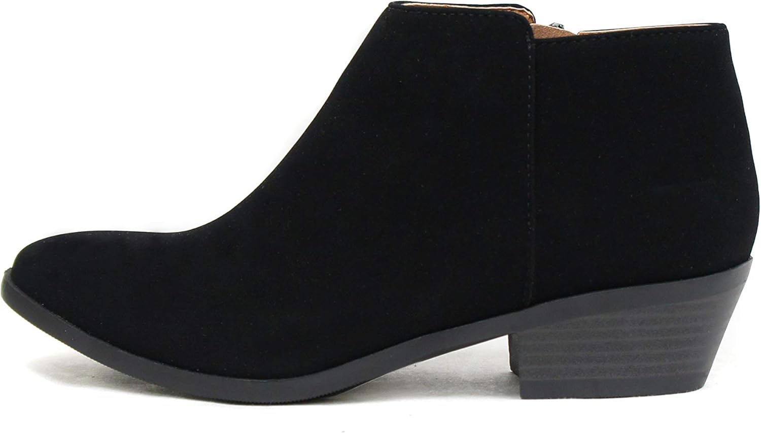 SODA Women's Round Toe Faux Suede Stacked Heel Ankle Bootie