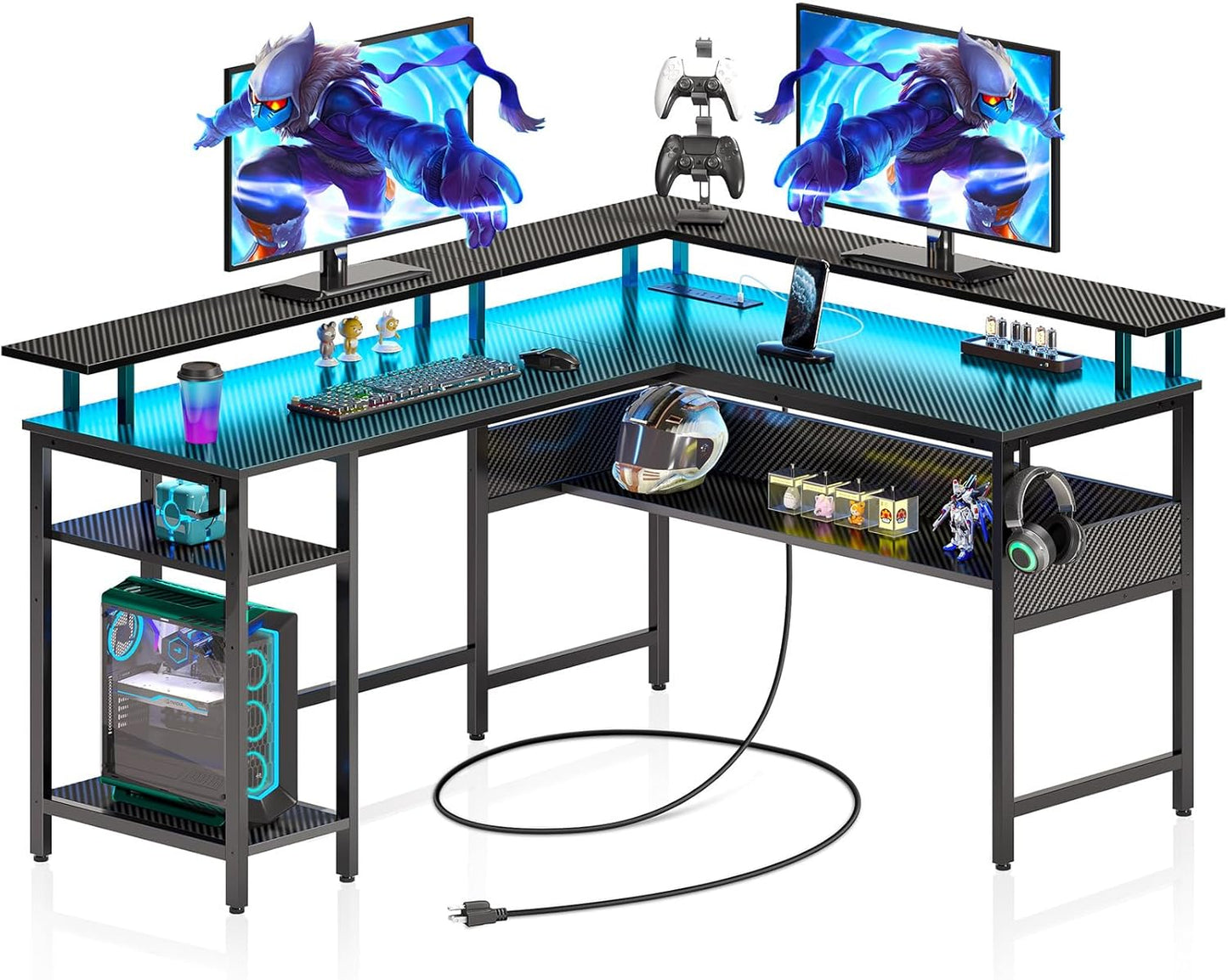 Gaming Desk with LED Lights & Storage