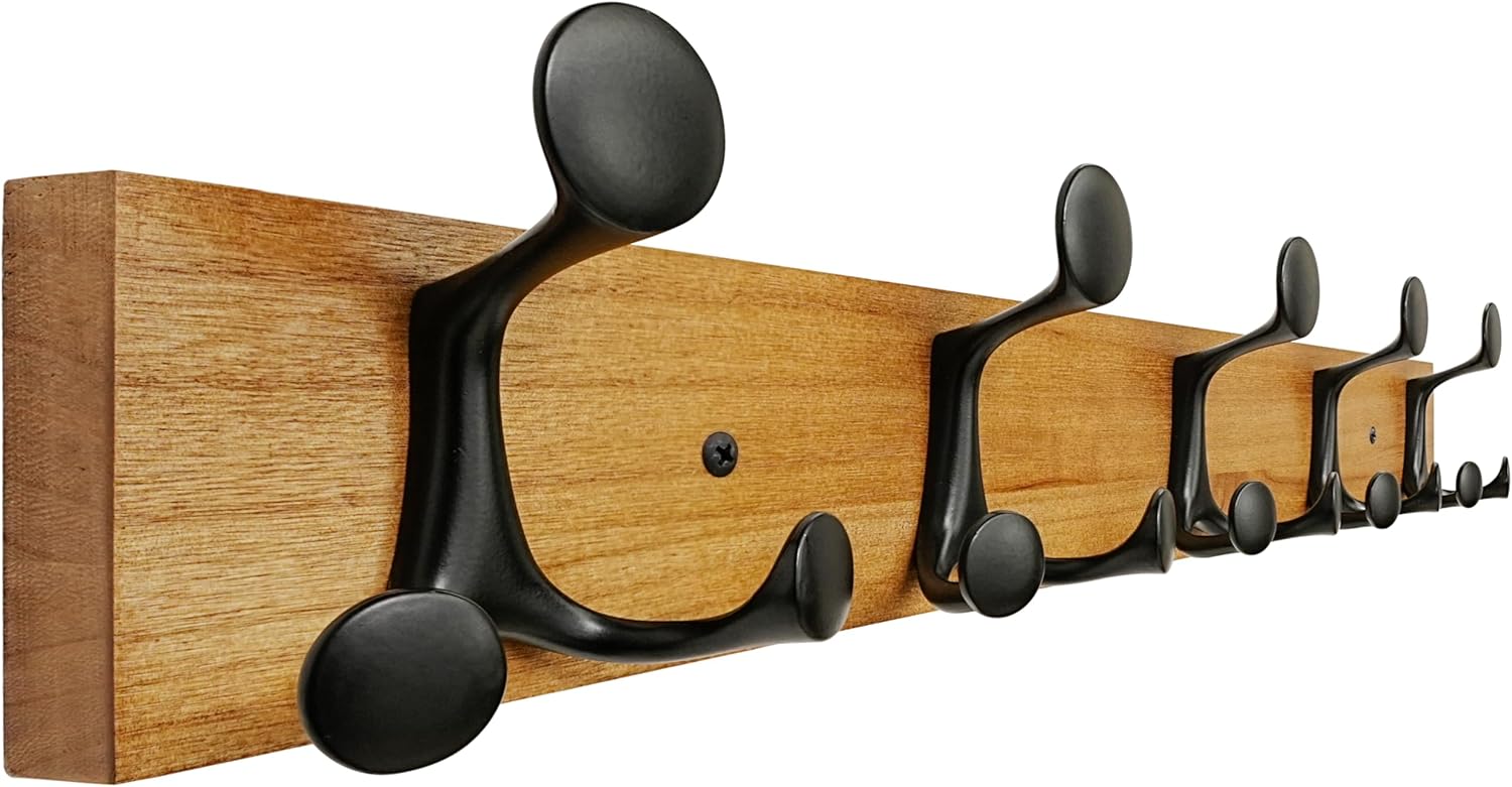 SKOLOO 24-Inch Light Brown Wood Coat Rack with 5 Hooks