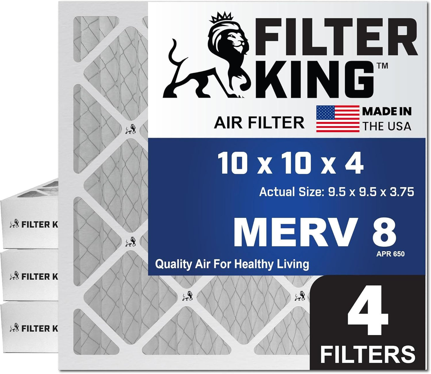 MERV 8 Air Filters 10x10x4 - 4-Pack for HVAC Systems