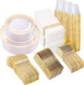 Clear Gold Plastic Plates Disposable Dinnerware Set - Elegant Party