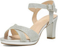 Women's Chunky Heels Open Toe Ankle Strap Sparkly Heels - Comfortable
