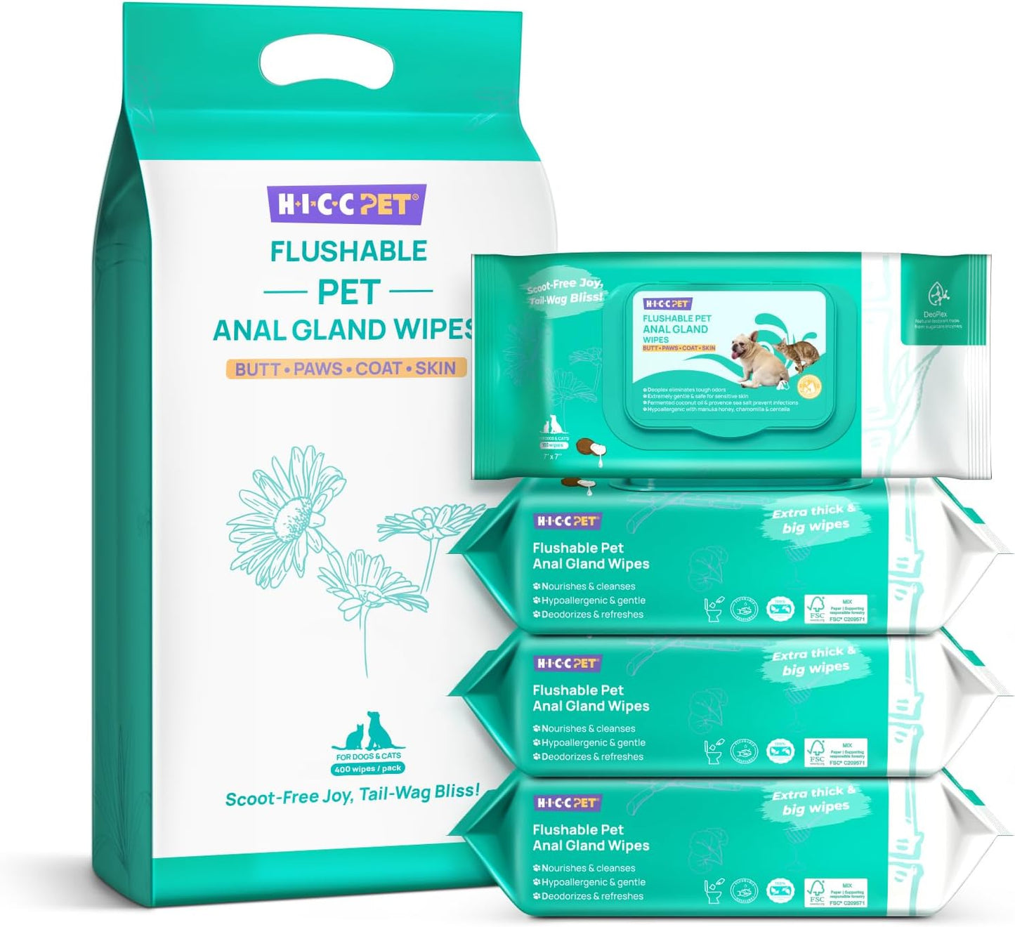HICC PET Wipes for Dogs & Cats - Cleansing and Deodorizing