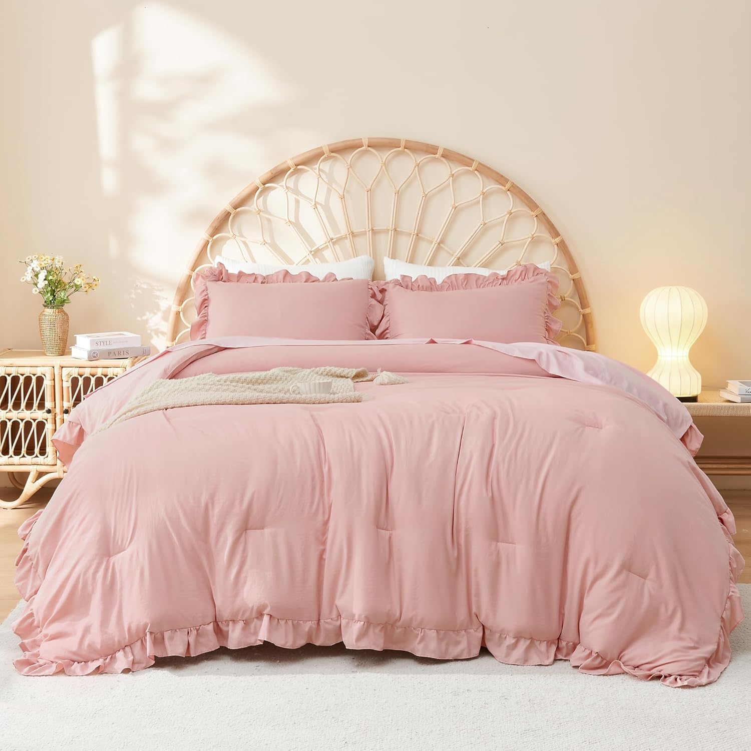 Litanika Twin Size Comforter Set with Ruffle Trim for Girls