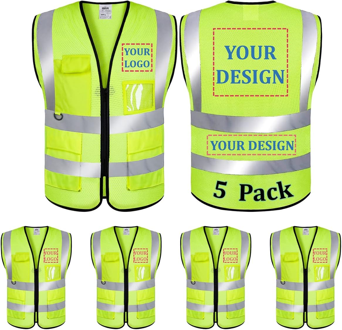 High Visibility Reflective Safety Vest with Custom Logo Options