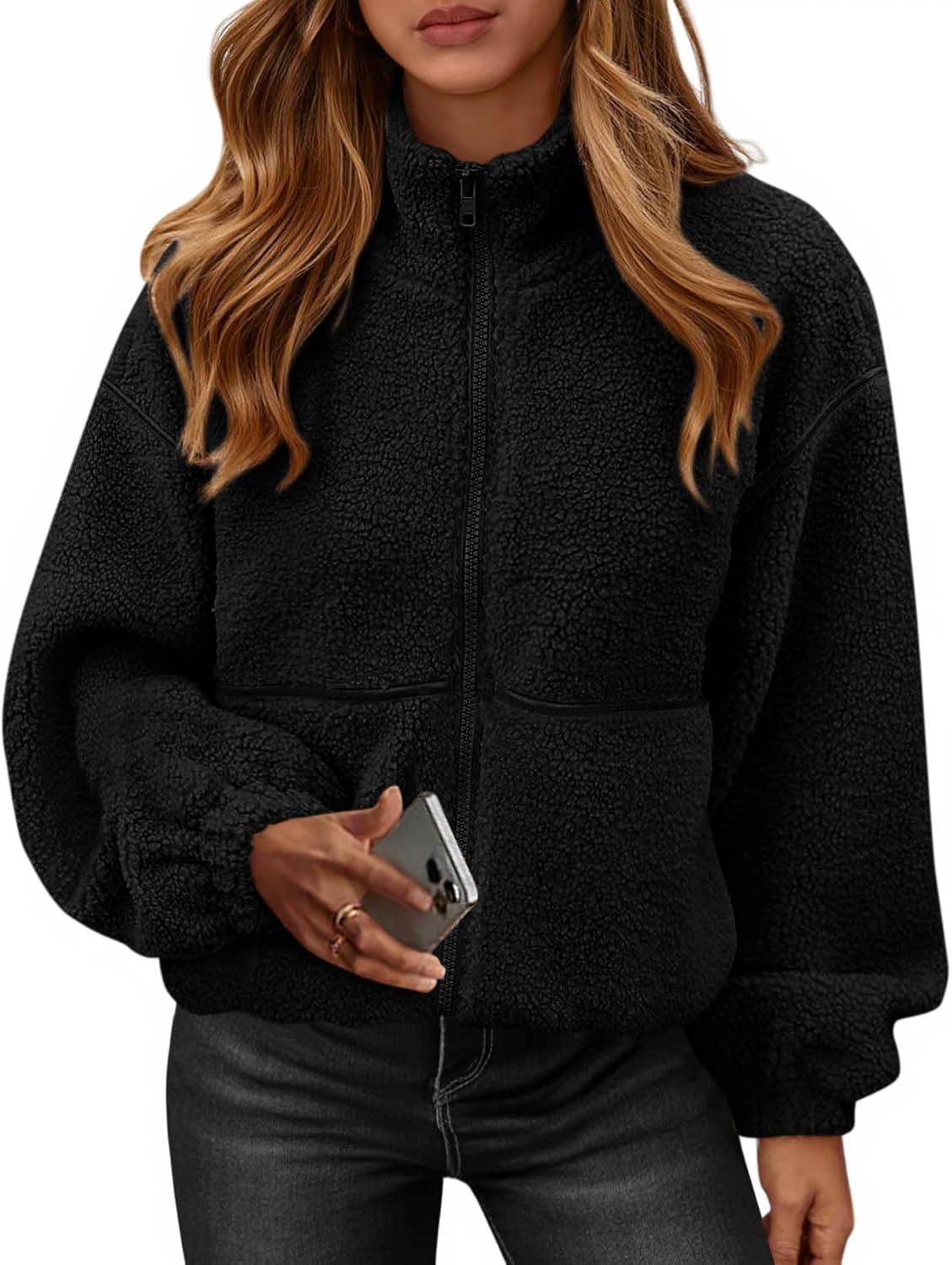 KIRUNDO Fleece Jacket Women Sherpa Oversized Zip Up Coats