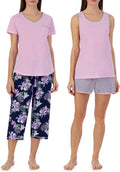 Women's 4-Piece 100% Cotton Pajama Set V-Neck T-Shirt & Tank