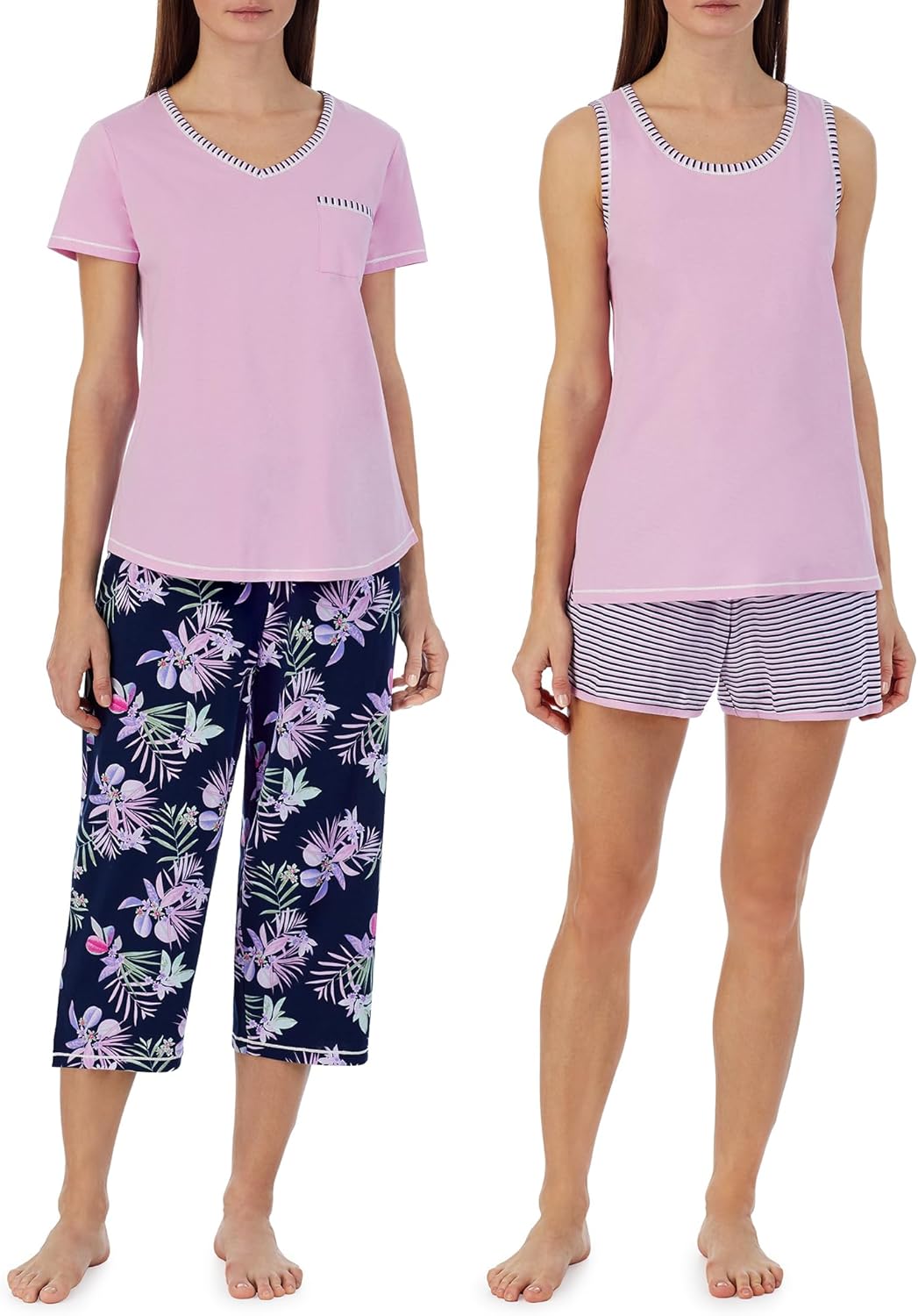 Versatile 4-Piece Cotton Pajama Set for Women with Pockets