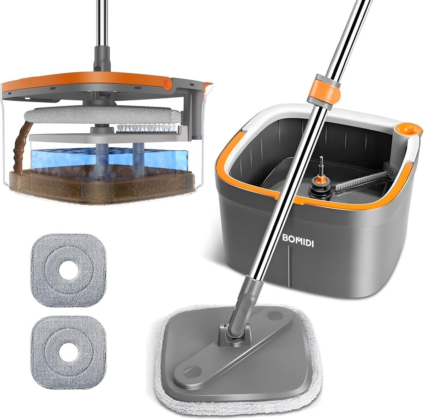 BOMIDI Spin Mop and Bucket Set with Clean Water Separation System