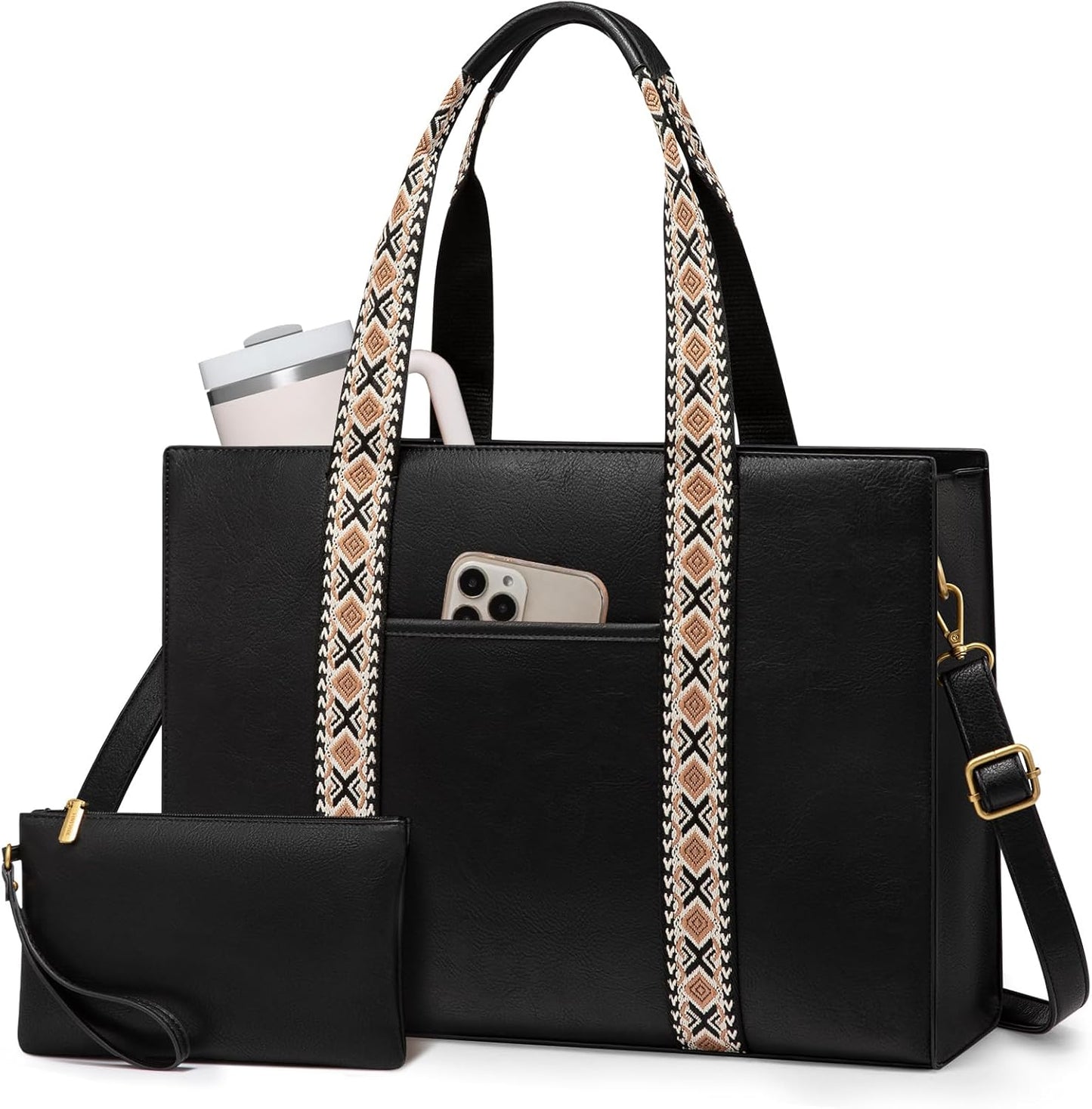 LOVEVOOK Vintage Waterproof Leather Laptop Tote Bag for Women