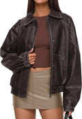 PRETTYGARDEN Faux Leather Jacket Women Bomber Motorcycle Zip Up