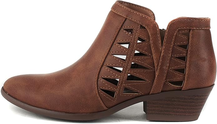 Soda CHANCE Womens Perforated Cut Out Stacked Block Heel Booties