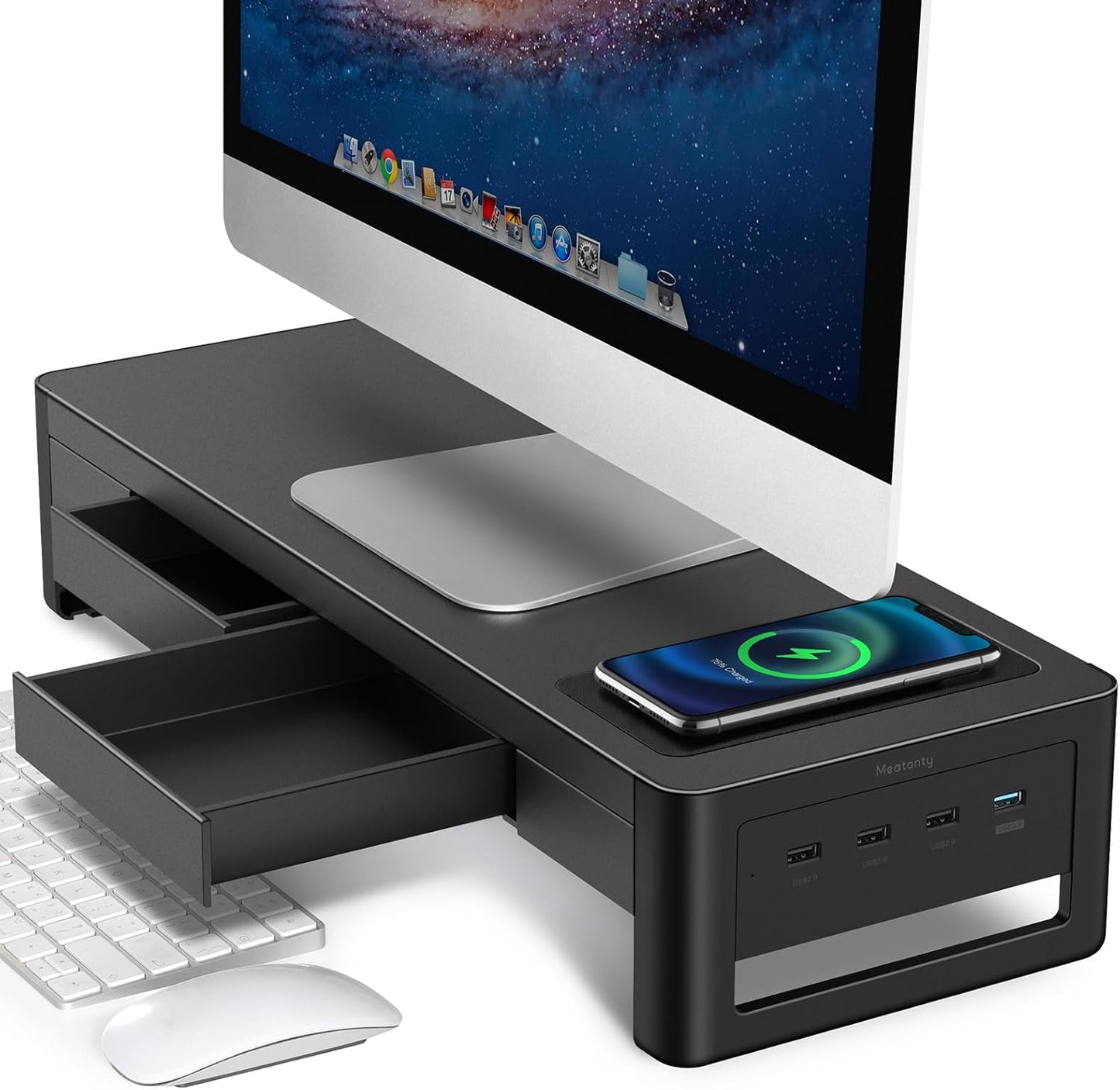 3 In 1 Monitor Stand Riser with Wireless Charging and USB Ports