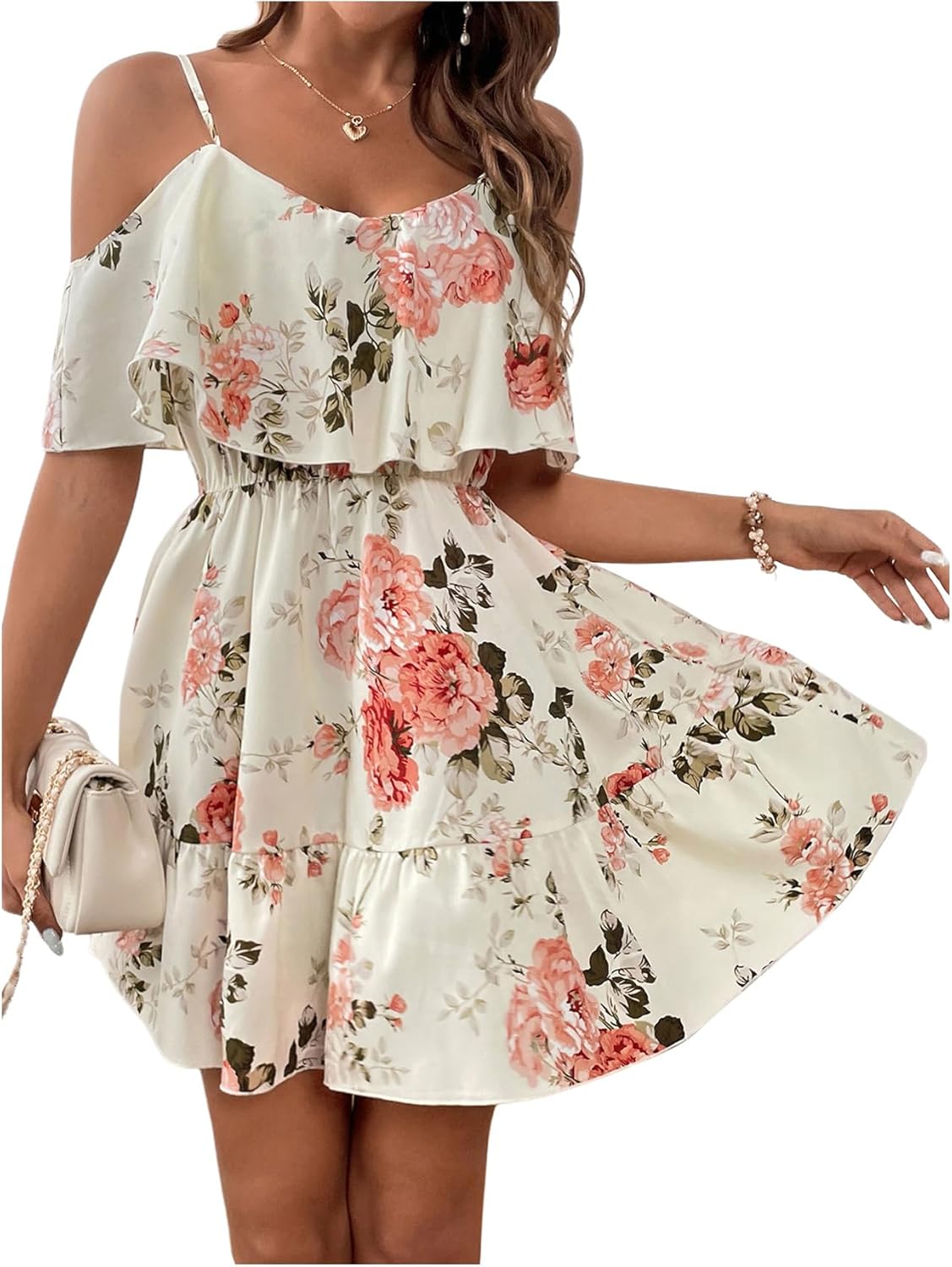 SOLY HUX Women's Boho Floral Print Cold Shoulder Dress Review