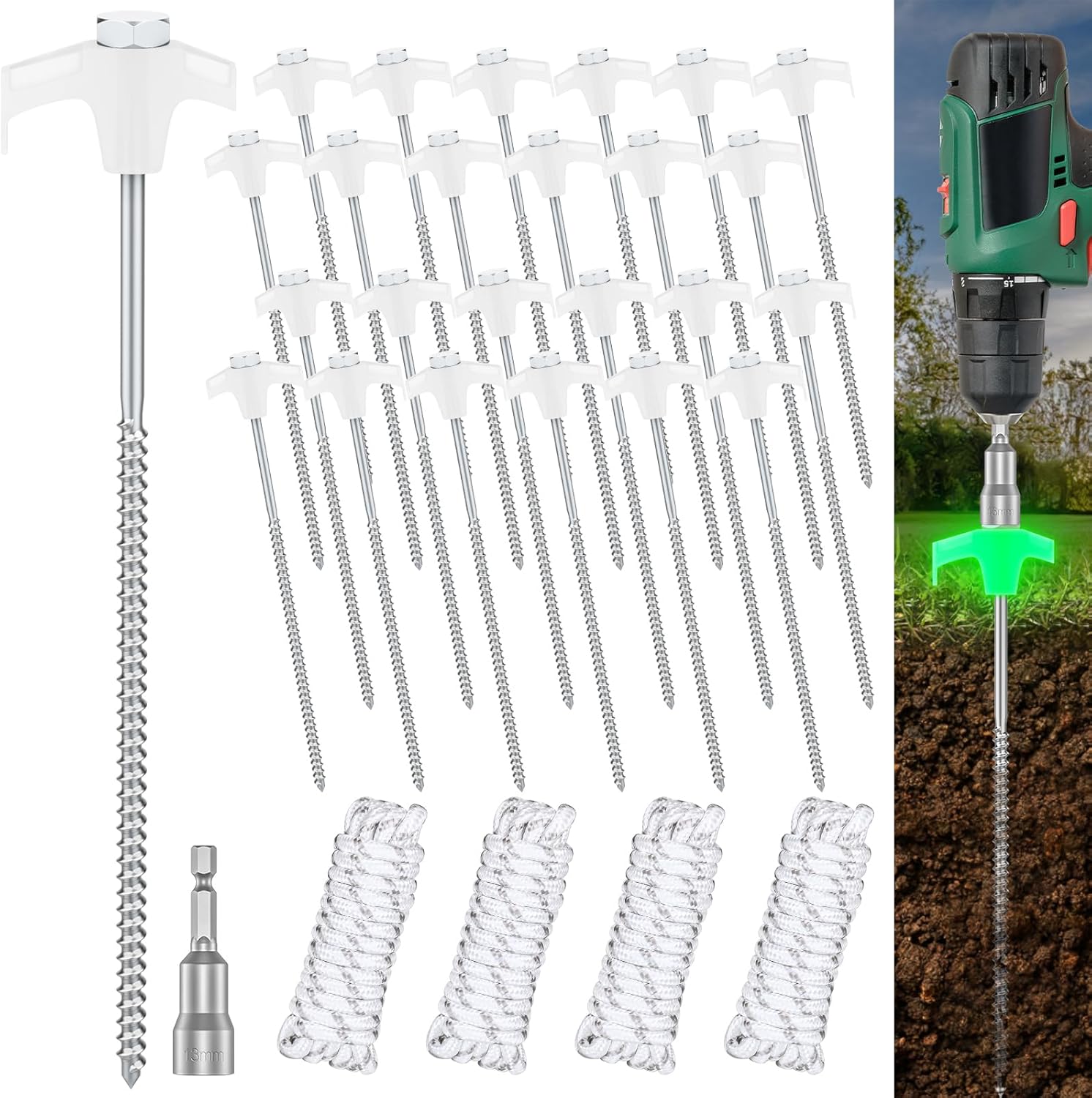 24 Pcs Heavy Duty Metal Tent Stakes Set - Secure Your Inflatables!